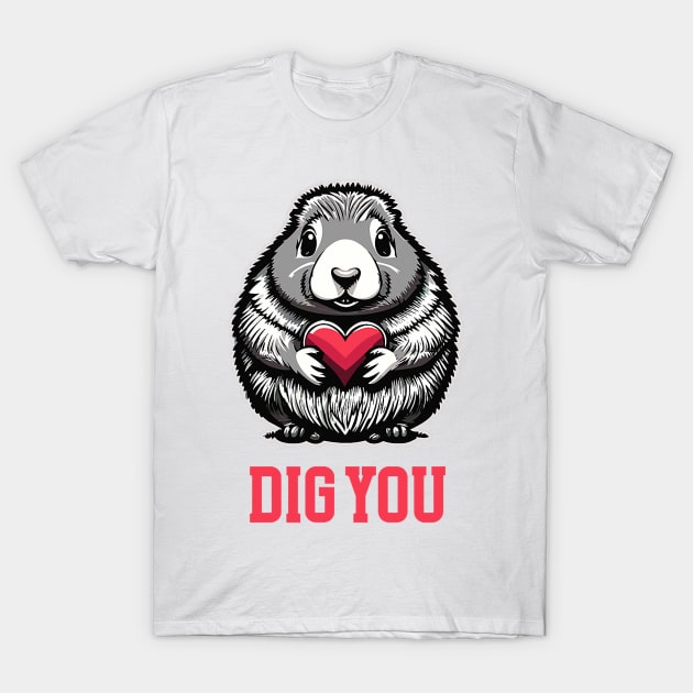 Prairie Dog Dig You Holding a heart Cute Valentines Day T-Shirt by jadolomadolo